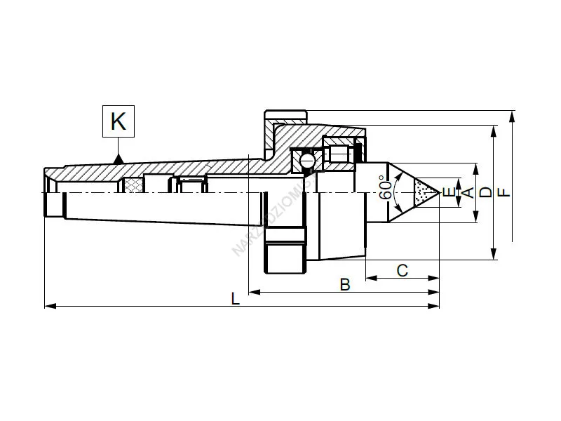 Rysunek techniczny: Kieł obrotowy zwykły z nakrętką i końcówką z węglików spiekanych: T.8816 MS1 KL.I - KOLNO